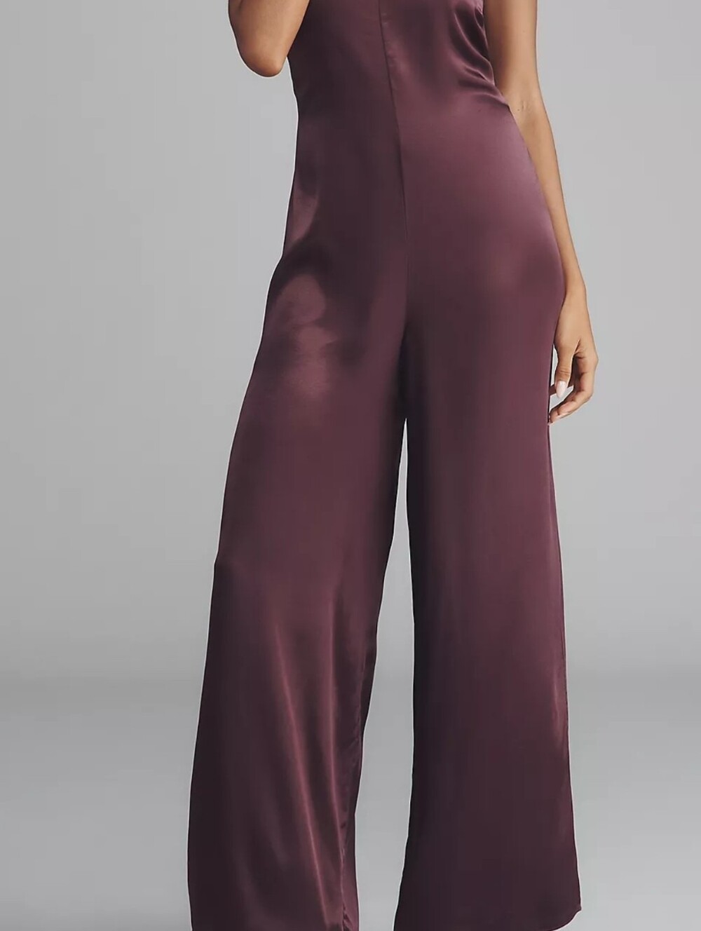 Anthropologie Satin Cowl Neck Jumpsuit in Dark Brown